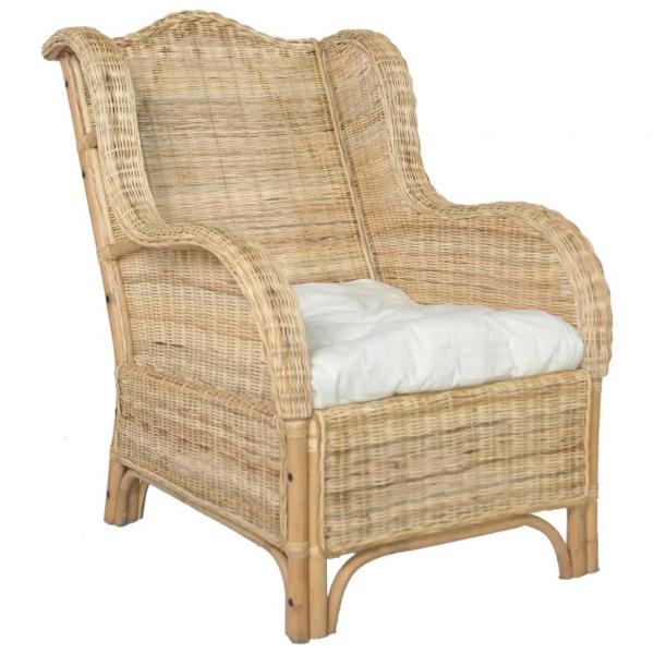 ARDEBO.de - Sessel mit Kissen Natur-Rattan und Leinen