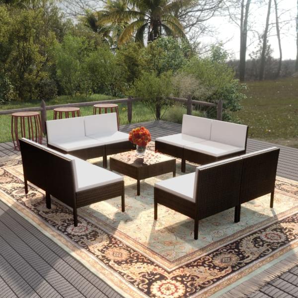 ARDEBO.de - 9-tlg. Garten-Lounge-Set mit Auflagen Poly Rattan Schwarz