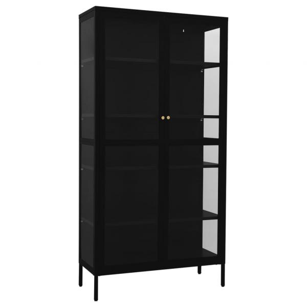Vitrine Schwarz 90x40x180 cm Stahl und Gehärtetes Glas  