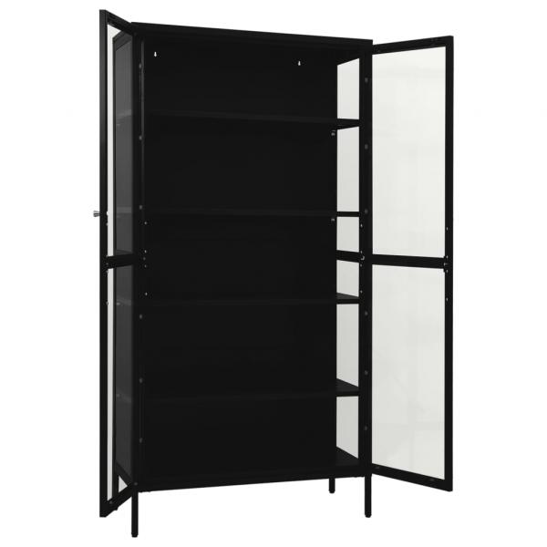 Vitrine Schwarz 90x40x180 cm Stahl und Gehärtetes Glas  