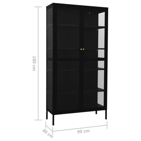 Vitrine Schwarz 90x40x180 cm Stahl und Gehärtetes Glas  