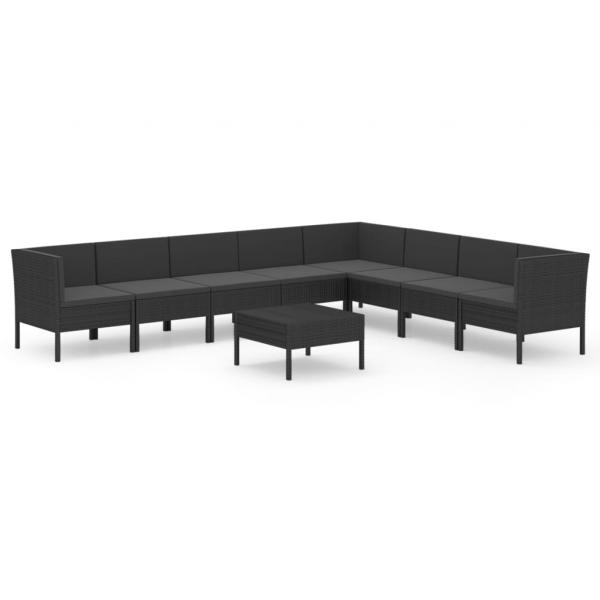 9-tlg. Garten-Lounge-Set mit Auflagen Poly Rattan Schwarz