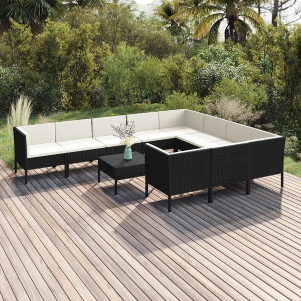 ARDEBO.de - 11-tlg. Garten-Lounge-Set mit Auflagen Poly Rattan Schwarz