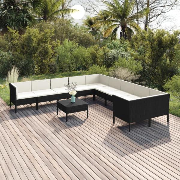 ARDEBO.de - 11-tlg. Garten-Lounge-Set mit Auflagen Poly Rattan Schwarz