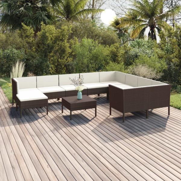 ARDEBO.de - 11-tlg. Garten-Lounge-Set mit Auflagen Poly Rattan Braun