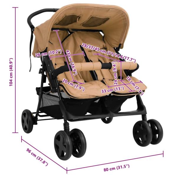 Zwillingskinderwagen Taupe Stahl