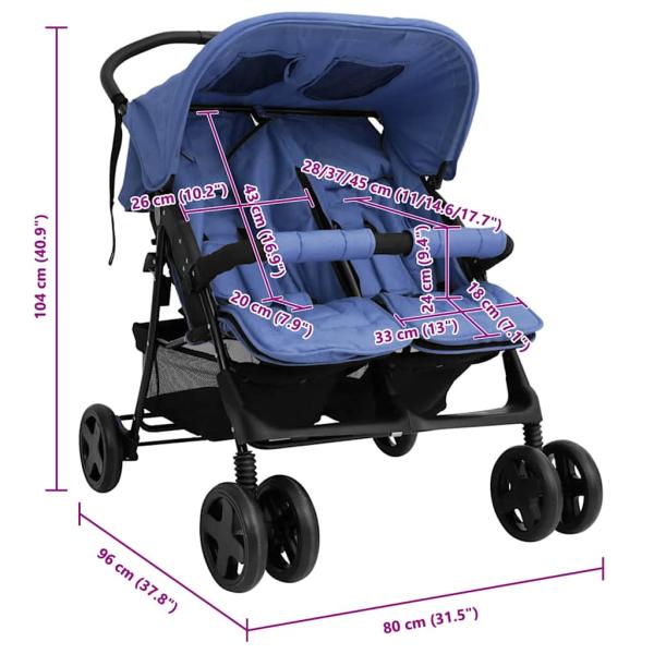 Zwillingskinderwagen Marineblau Stahl