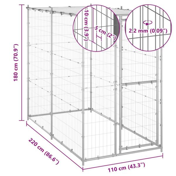 Outdoor-Hundezwinger mit Dach Verzinkter Stahl 110x220x180 cm