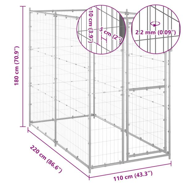 Outdoor-Hundezwinger Verzinkter Stahl 110x220x180 cm