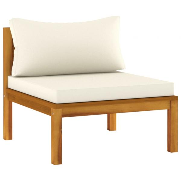 3-tlg. Garten-Lounge-Set mit Cremeweißen Kissen Akazienholz