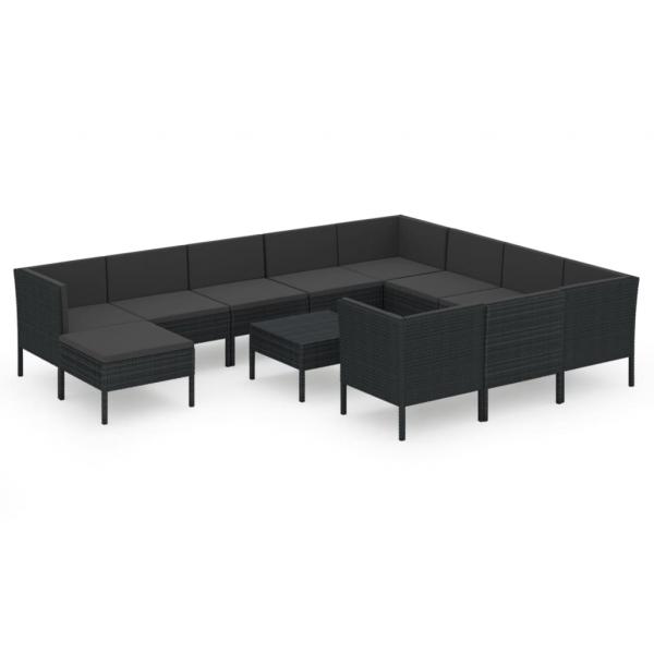 12-tlg. Garten-Lounge-Set mit Auflagen Poly Rattan Schwarz