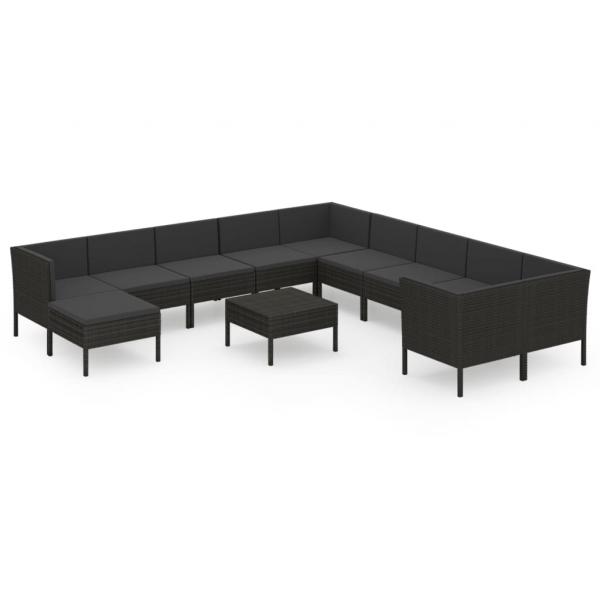 ARDEBO.de - 12-tlg. Garten-Lounge-Set mit Auflagen Poly Rattan Schwarz