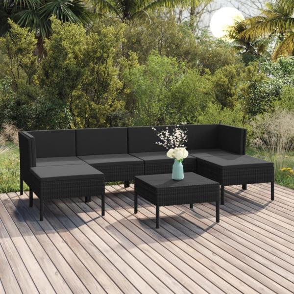 ARDEBO.de - 7-tlg. Garten-Lounge-Set mit Auflagen Poly Rattan Schwarz