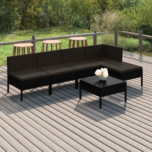 ARDEBO.de - 6-tlg. Garten-Lounge-Set mit Auflagen Poly Rattan Schwarz