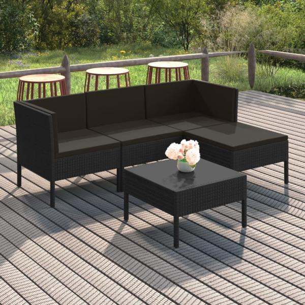ARDEBO.de - 5-tlg. Garten-Lounge-Set mit Auflagen Poly Rattan Schwarz