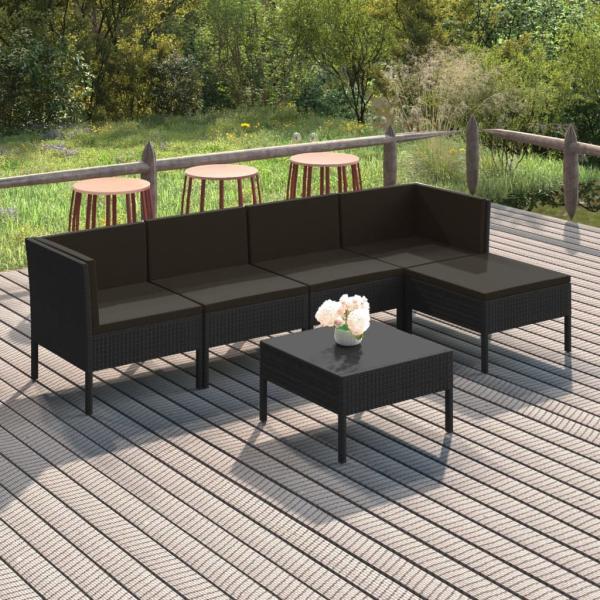 ARDEBO.de - 6-tlg. Garten-Lounge-Set mit Auflagen Poly Rattan Schwarz