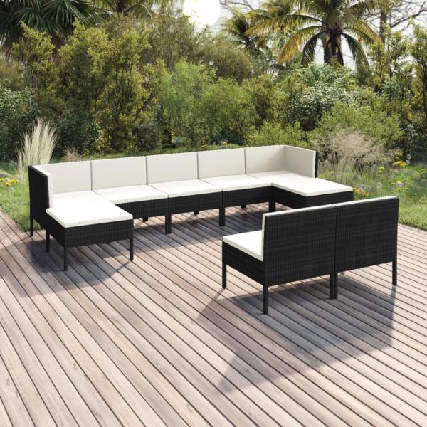 ARDEBO.de - 9-tlg. Garten-Lounge-Set mit Auflagen Poly Rattan Schwarz