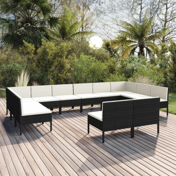ARDEBO.de - 12-tlg. Garten-Lounge-Set mit Auflagen Poly Rattan Schwarz