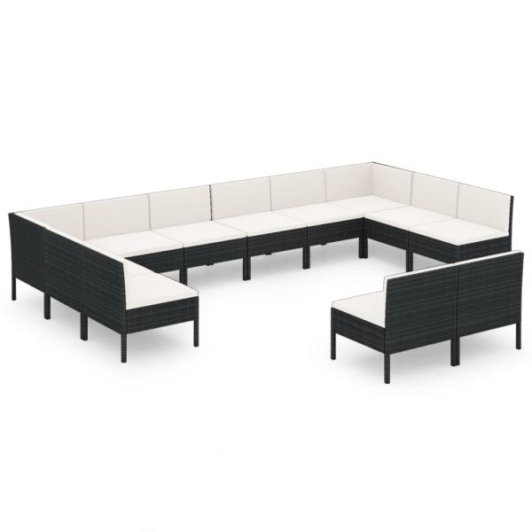 12-tlg. Garten-Lounge-Set mit Auflagen Poly Rattan Schwarz