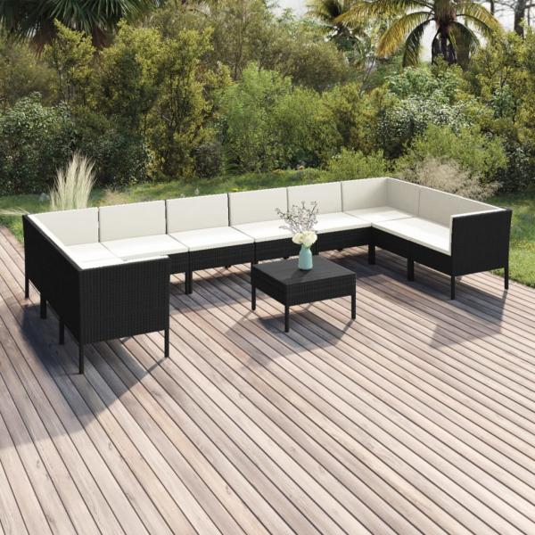 ARDEBO.de - 11-tlg. Garten-Lounge-Set mit Auflagen Poly Rattan Schwarz