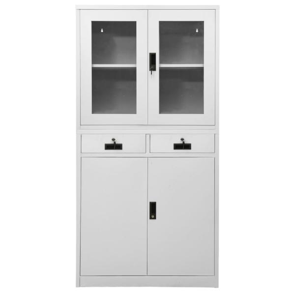 Büroschrank Hellgrau 90x40x180 cm Stahl und Gehärtetes Glas