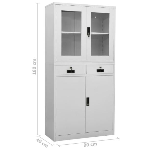 Büroschrank Hellgrau 90x40x180 cm Stahl und Gehärtetes Glas