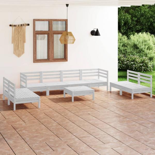 ARDEBO.de - 9-tlg. Garten-Lounge-Set Weiß Massivholz Kiefer