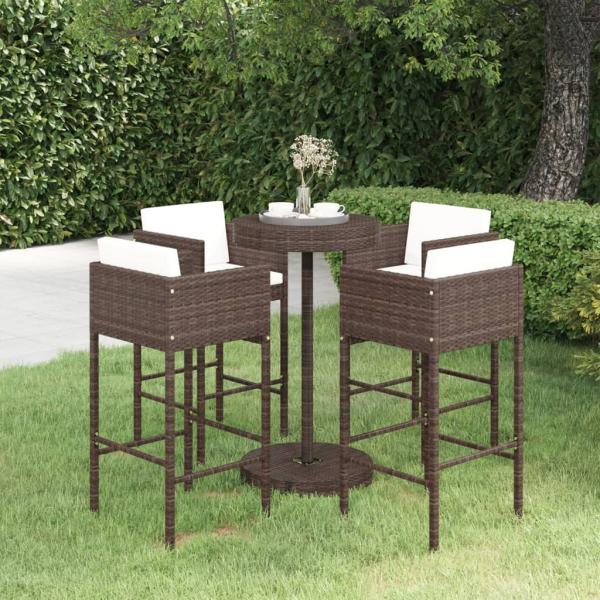 ARDEBO.de - 5-tlg. Gartenbar-Set mit Kissen Poly Rattan Braun