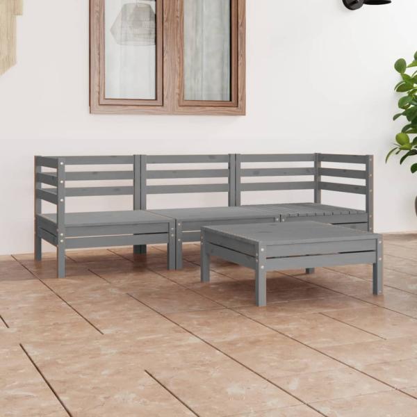 ARDEBO.de - 4-tlg. Garten-Lounge-Set Grau Kiefer Massivholz