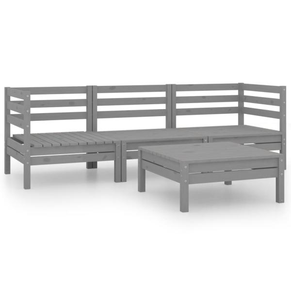 4-tlg. Garten-Lounge-Set Grau Kiefer Massivholz