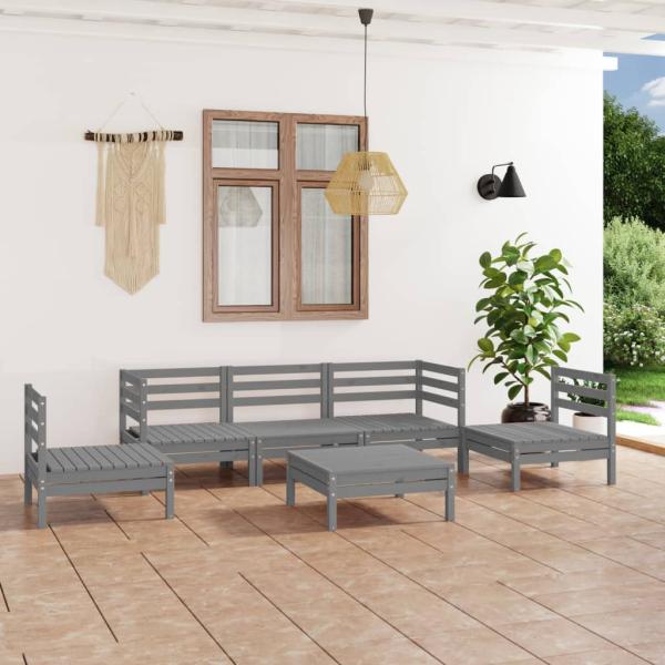 ARDEBO.de - 6-tlg. Garten-Lounge-Set Grau Kiefer Massivholz
