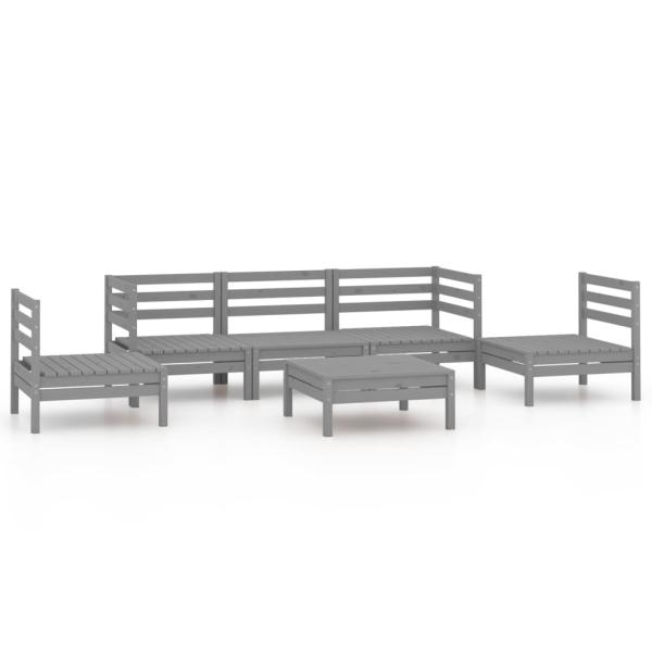 6-tlg. Garten-Lounge-Set Grau Kiefer Massivholz