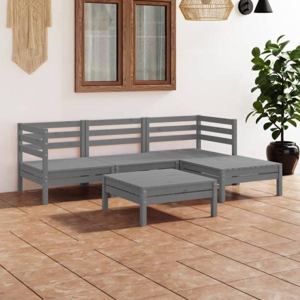 ARDEBO.de - 5-tlg. Garten-Lounge-Set Massivholz Kiefer Grau