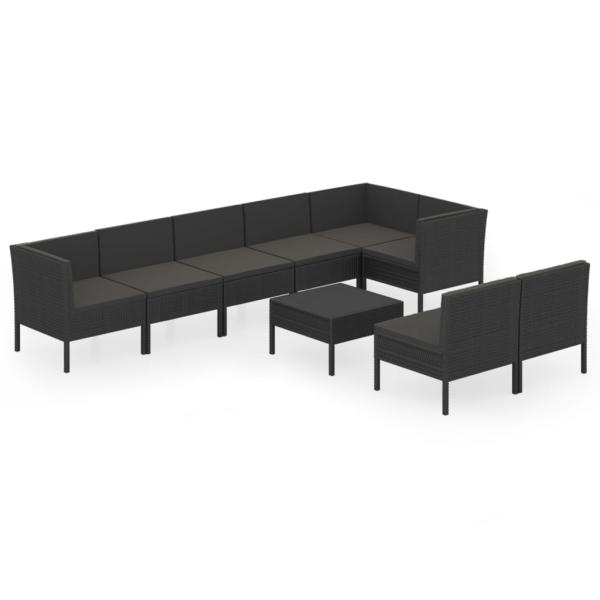9-tlg. Garten-Lounge-Set mit Auflagen Poly Rattan Schwarz