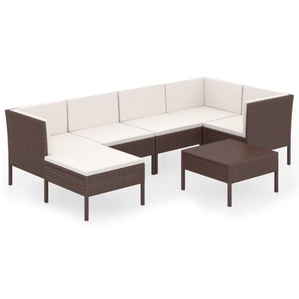 7-tlg. Garten-Lounge-Set mit Auflagen Poly Rattan Braun