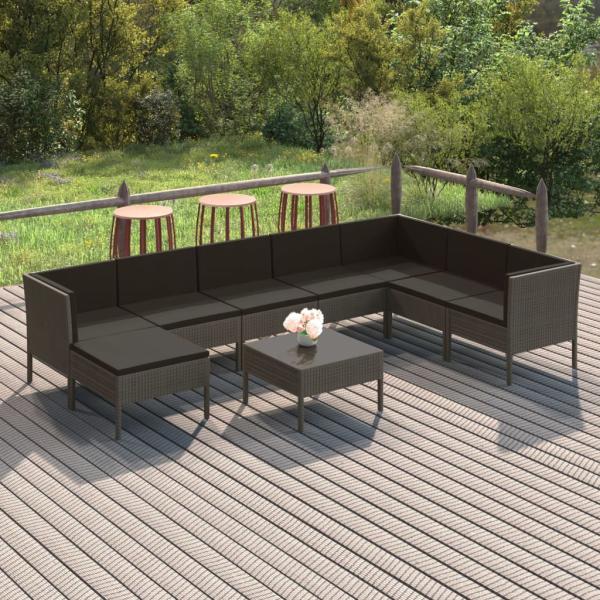 ARDEBO.de - 9-tlg. Garten-Lounge-Set mit Auflagen Poly Rattan Grau