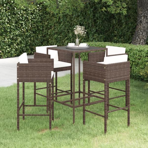 ARDEBO.de - 5-tlg. Gartenbar-Set mit Kissen Poly Rattan Braun