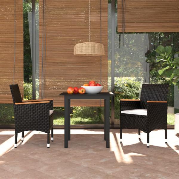 ARDEBO.de - 3-tlg. Garten-Essgruppe mit Kissen Poly Rattan Schwarz
