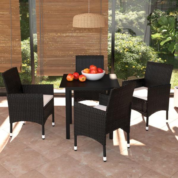 ARDEBO.de - 5-tlg. Garten-Essgruppe mit Kissen Poly Rattan Schwarz