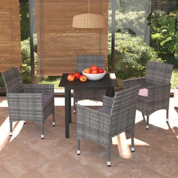 ARDEBO.de - 5-tlg. Garten-Essgruppe mit Kissen Poly Rattan Grau