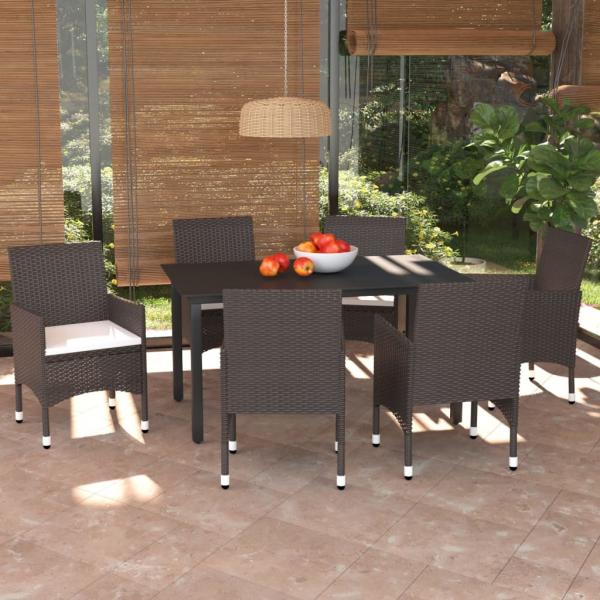 ARDEBO.de - 7-tlg. Garten-Essgruppe mit Kissen Poly Rattan Braun