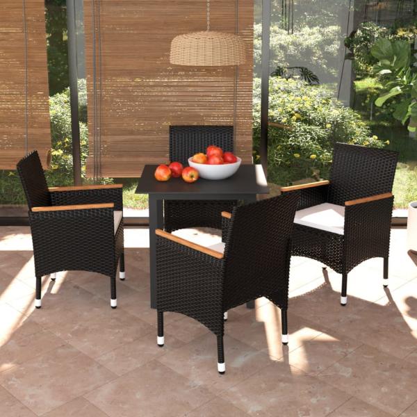 ARDEBO.de - 5-tlg. Garten-Essgruppe mit Kissen Poly Rattan Schwarz