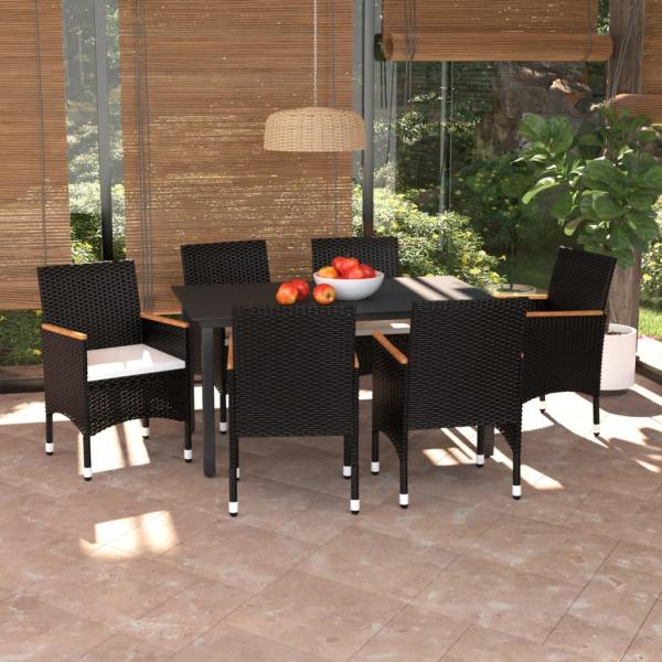 ARDEBO.de - 7-tlg. Garten-Essgruppe mit Kissen Poly Rattan Schwarz