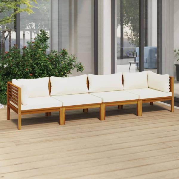 ARDEBO.de - 4-Sitzer-Gartensofa mit Creme Kissen Massivholz Akazie