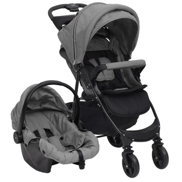ARDEBO.de - 3-in-1 Kinderwagen Hellgrau Stahl 