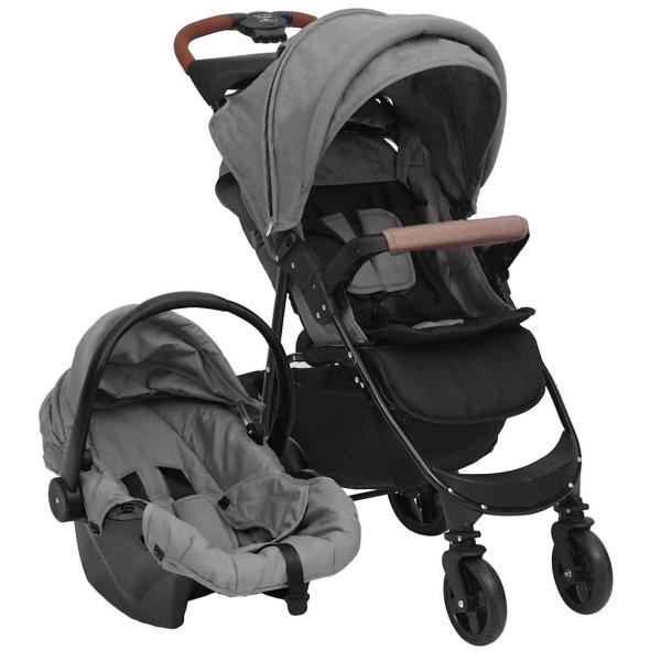 3-in-1 Kinderwagen Hellgrau Stahl 