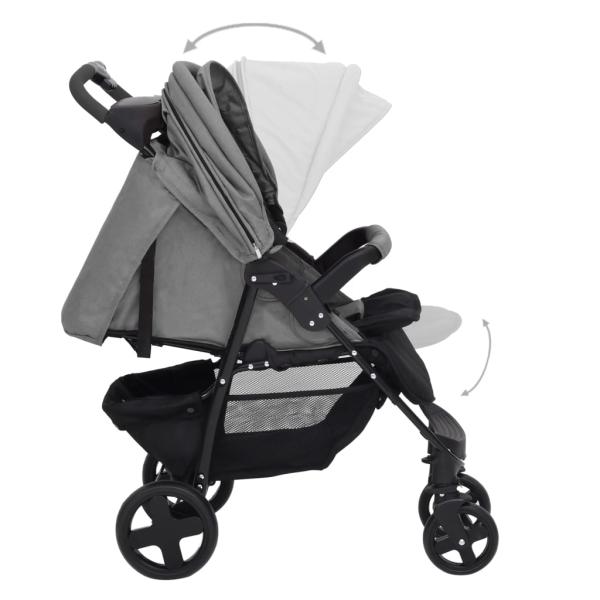 3-in-1 Kinderwagen Hellgrau Stahl 