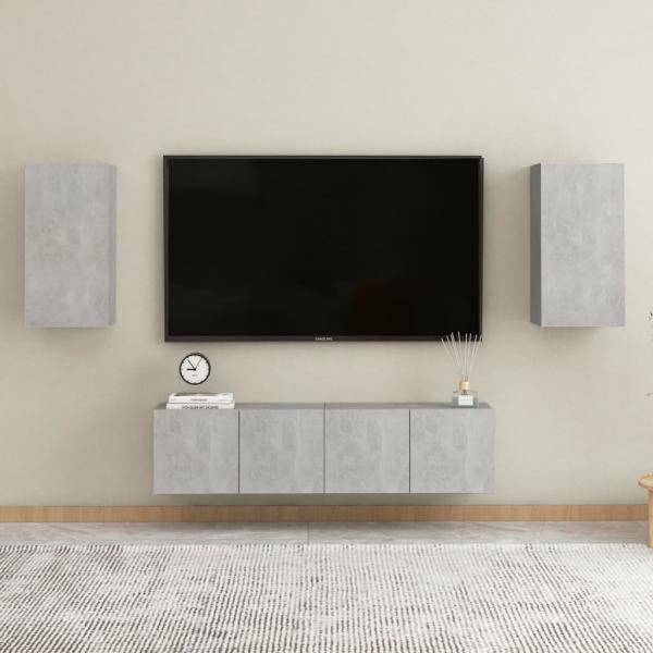 ARDEBO.de - 4-tlg. TV-Schrank-Set Betongrau Holzwerkstoff