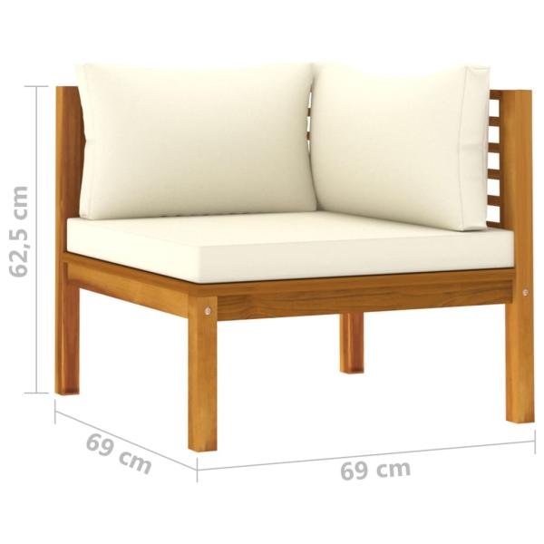 3-tlg. Garten-Lounge-Set mit Creme Kissen Massivholz Akazie