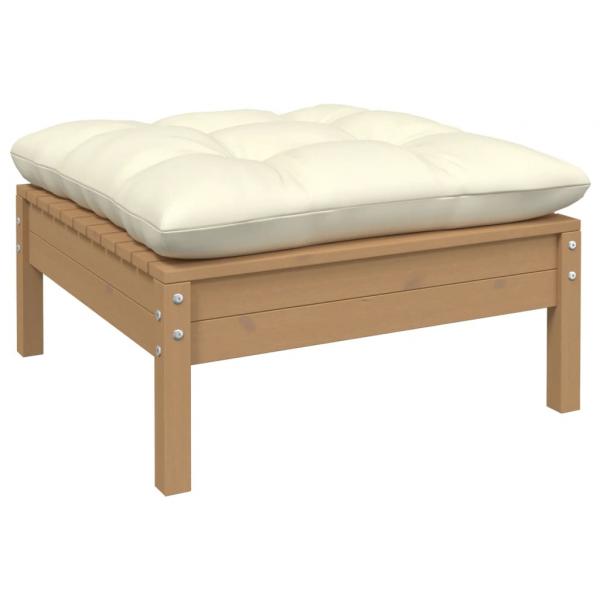 ARDEBO.de - Gartenhocker mit Creme Kissen Honigbraun Massivholz Kiefer